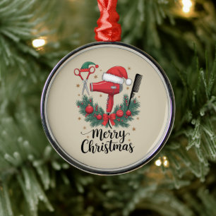 Merry Christmas Hairstylist Hairdresser Xmas Hair  Metal Ornament