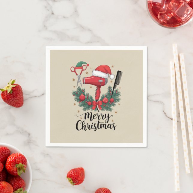Merry Christmas Hairstylist Hairdresser Xmas Hair  Napkin (Insitu)