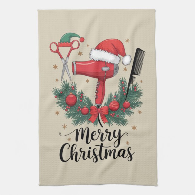 Merry Christmas Hairstylist Hairdresser Xmas Hair  Tea Towel (Vertical)