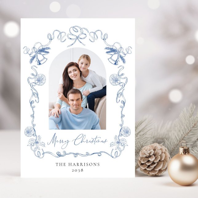 Merry Christmas Hand Drawn Frame Photo Holiday Card (Creator Uploaded)