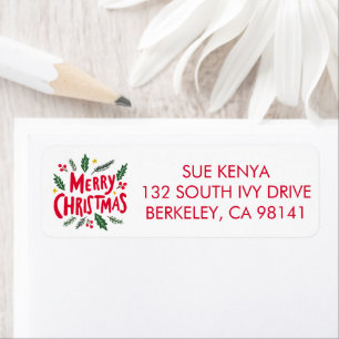 MERRY CHRISTMAS Hand-Drawn Holiday Whimsical Cute Return Address Label