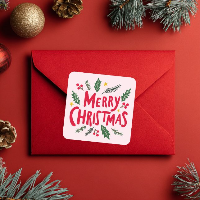 MERRY CHRISTMAS Hand-Drawn Holiday Whimsical Cute Square Sticker (MERRY CHRISTMAS Hand-Drawn Holiday Whimsical Cute Square Sticker
)