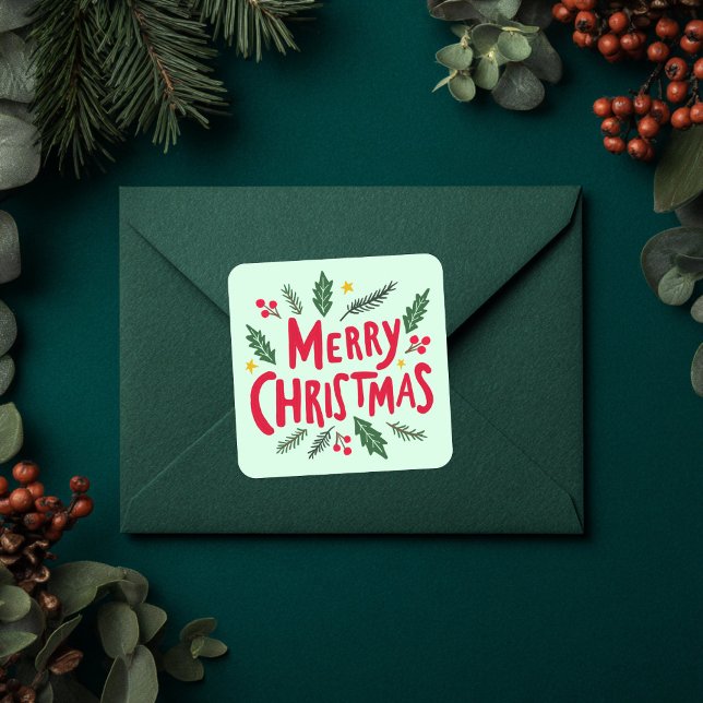 MERRY CHRISTMAS Hand-Drawn Holiday Whimsical Cute Square Sticker (MERRY CHRISTMAS Hand-Drawn Holiday Whimsical Cute Square Sticker
)