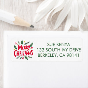 MERRY CHRISTMAS Hand-Drawn Holiday Whimsical Mail Return Address Label