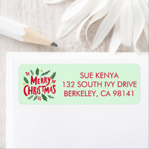 MERRY CHRISTMAS Hand-Drawn Holiday Whimsical Mail Return Address Label