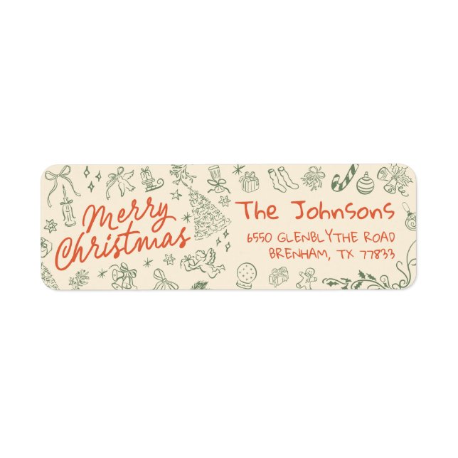 Merry Christmas Hand Drawn Return Address Label (Front)