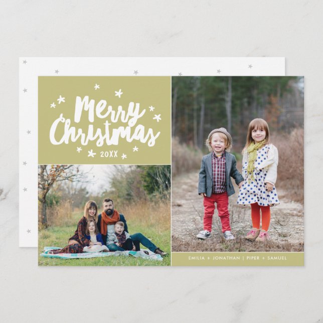Merry Christmas Hand Lettered 2 Photo Holiday (Front/Back)