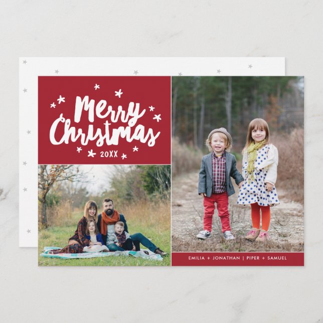 Merry Christmas Hand Lettered 2 Photo Holiday (Front/Back)