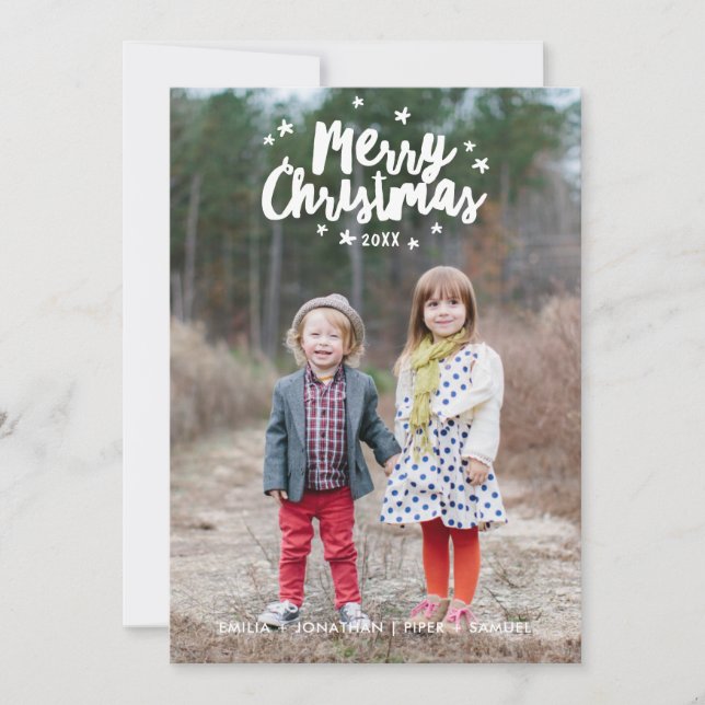 Merry Christmas Hand Lettered Photo Flat Card (Front)