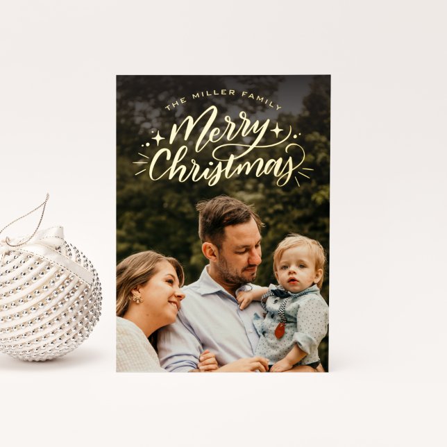 Merry Christmas Hand-Lettered Photo Foil Holiday Card (Creator Uploaded)