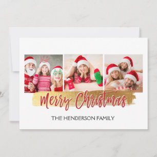 Merry Christmas Hand Lettered Script 3 Photo Card