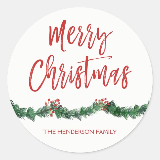 Merry Christmas Hand Lettered Script Christmas Classic Round Sticker (Front)
