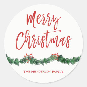 Merry Christmas Hand Lettered Script Christmas Classic Round Sticker
