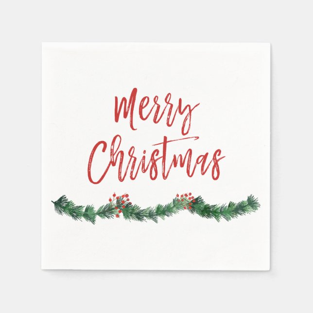 Merry Christmas Hand Lettered Script Christmas Napkin (Front)