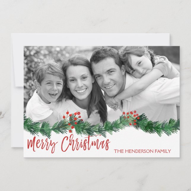 Merry Christmas Hand Lettered Script Photo Card (Front)