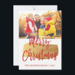 Merry Christmas Hand Lettered Script Photo Card<br><div class="desc">Merry Christmas Hand Lettered Script Photo Card. The photo and text of this hand lettered brush script can be updated and customised with your photo and family name. This card also displays the family name and a gold foil wreath on the back of the Christmas Card.</div>