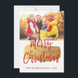 Merry Christmas Hand Lettered Script Photo Card<br><div class="desc">Merry Christmas Hand Lettered Script Photo Card. The photo and text of this hand lettered brush script can be updated and customised with your photo and family name. This card also displays the family name and a gold foil wreath on the back of the Christmas Card.</div>