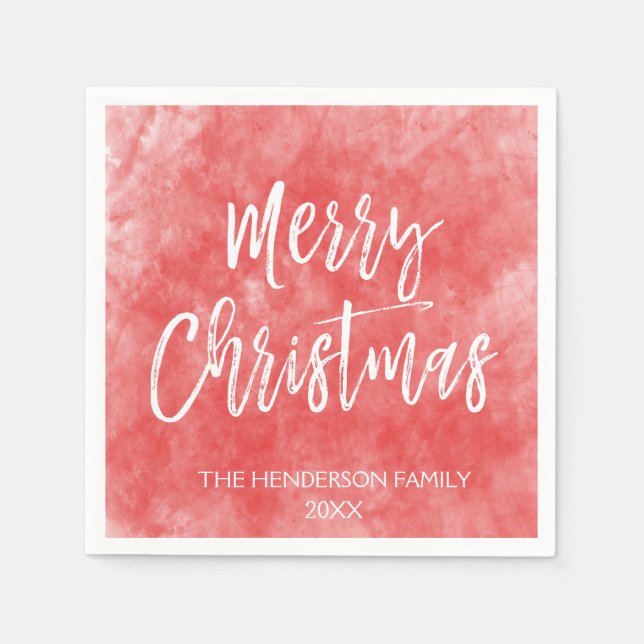 Merry Christmas Hand Lettered Script Watercolor Napkin (Front)