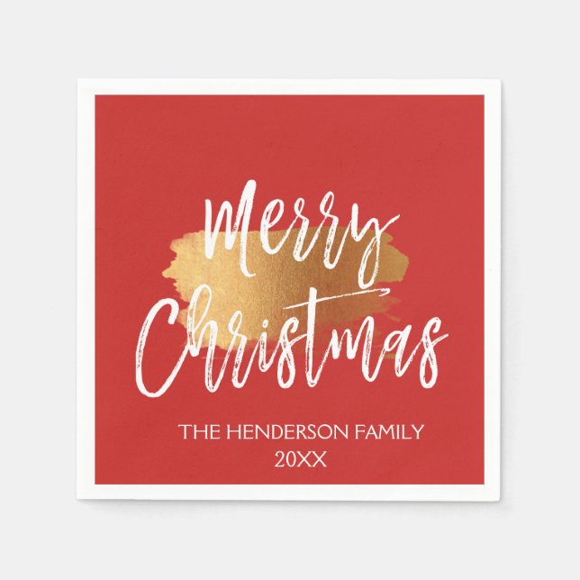 Merry Christmas Hand Lettered Script with Gold Napkin (Front)