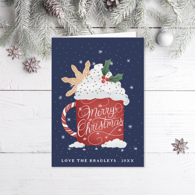 Merry Christmas Hand-Lettering Hot Cocoa Holiday Card (Creator Uploaded)