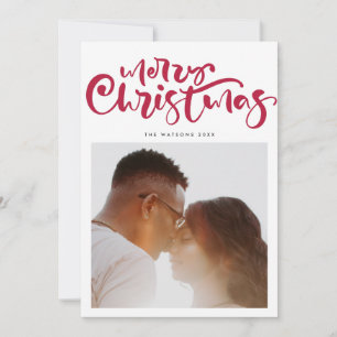 Merry Christmas hand lettering in red photo Holiday Card