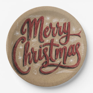 Merry Christmas Hand Lettering Paper Plate