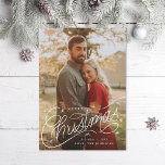 Merry Christmas Hand-Lettering Photo Holiday Card<br><div class="desc">Original hand-lettering over full bleed photo and stars; backer colour is editable or add more photos and text.</div>