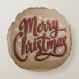 Merry Christmas Hand Lettering Round Cushion
