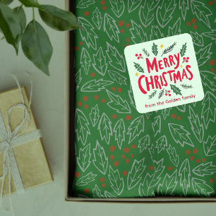 MERRY CHRISTMAS HandDrawn Holiday Whimsical CUSTOM Square Sticker