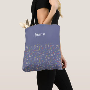 Merry Christmas Handdrawn Trees Snowflakes Name Tote Bag