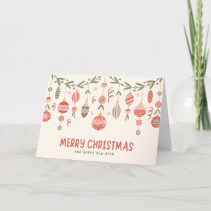 Merry Christmas Handing Watercolor Ornaments Holiday Card
