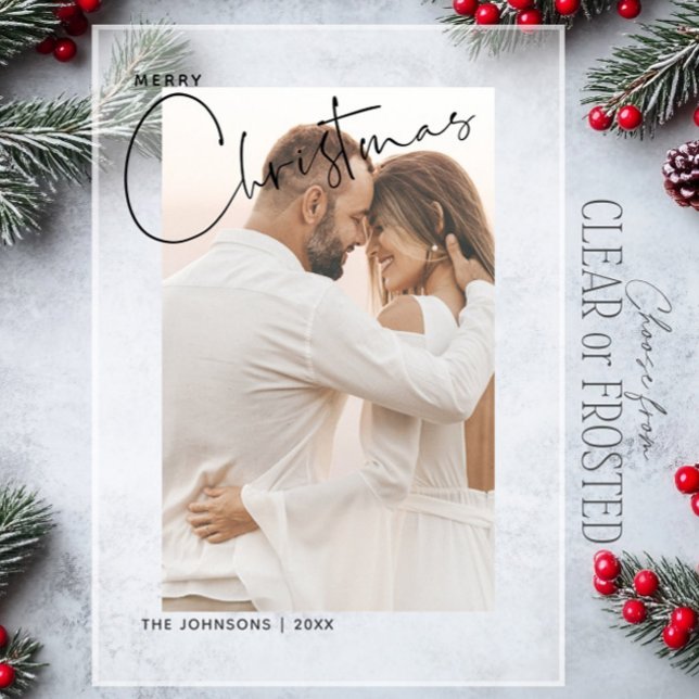 Merry Christmas Handlettered 2 Photo First Xmas Acrylic Invitations (Creator Uploaded)