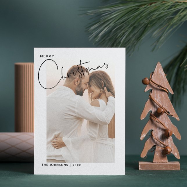 Merry Christmas Handlettered 2 Photo First Xmas Holiday Card (Married & Merry: Celebrating Love This Christmas 🎄❤️)