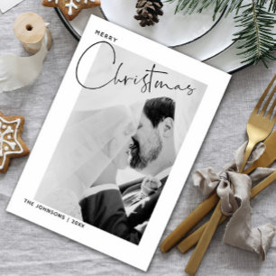 Merry Christmas Handlettered Name Photo Christmas Holiday Card