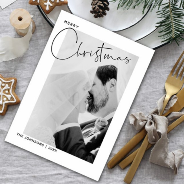 Merry Christmas Handlettered Photo First Christmas Holiday Card (Sharing our happiest moment with the world—newly married and filled with joy this holiday season!)