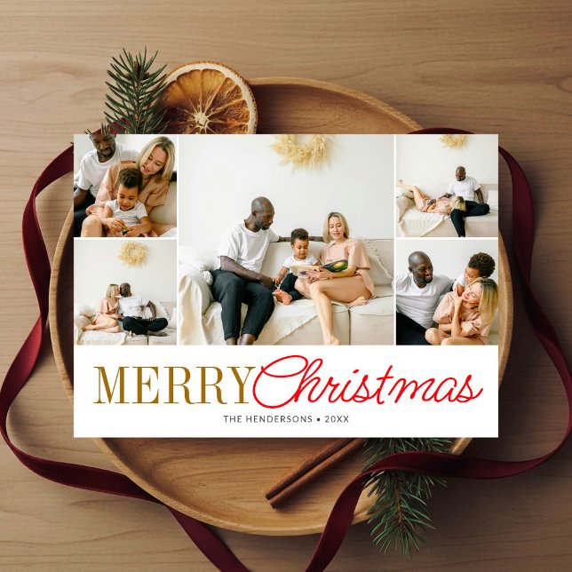Merry Christmas Handwritten Script 7 Photo Holiday Card (Creator Uploaded)