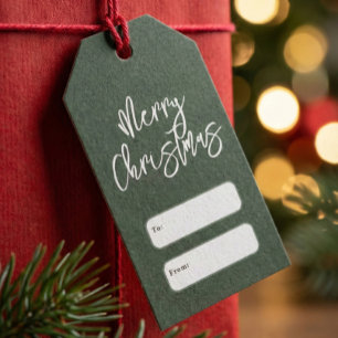 Merry Christmas Handwritten Script Green Gift Tags