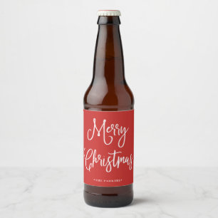 Merry Christmas   Handwritten Script on Red Beer Bottle Label