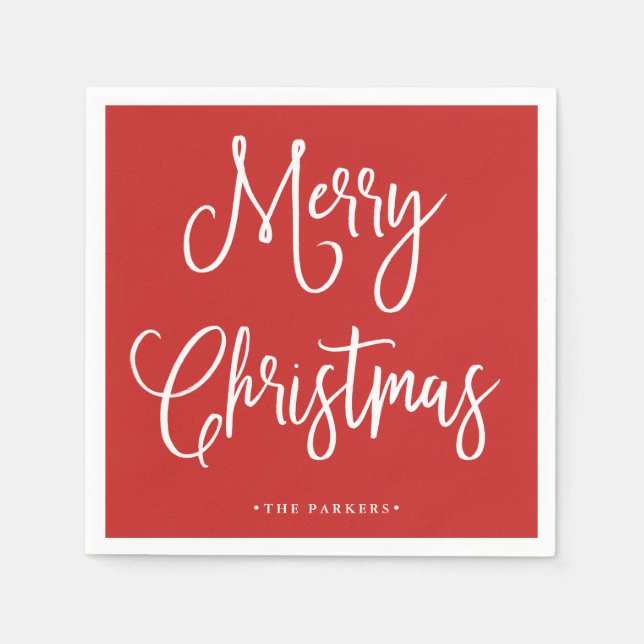 Merry Christmas | Handwritten Script on Red Napkin (Front)