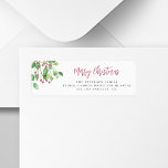 Merry Christmas handwritten script return address Return Address Label<br><div class="desc">Modern minimalist calligraphy Merry Christmas return address label with holly berry greenery leaves.</div>
