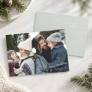 Merry Christmas Handwritten Script Simple Photo Holiday Card