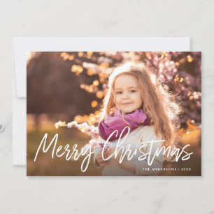 Merry Christmas Handwritten White Script Photo Holiday Card