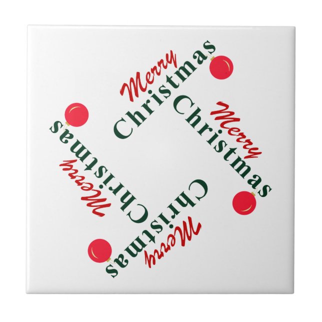 Merry Christmas, Hanging Ornament Elegant Holiday Ceramic Tile (Front)