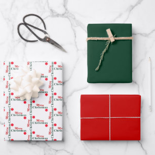 Merry Christmas Hanging Ornament Squares Red Green Wrapping Paper Sheet