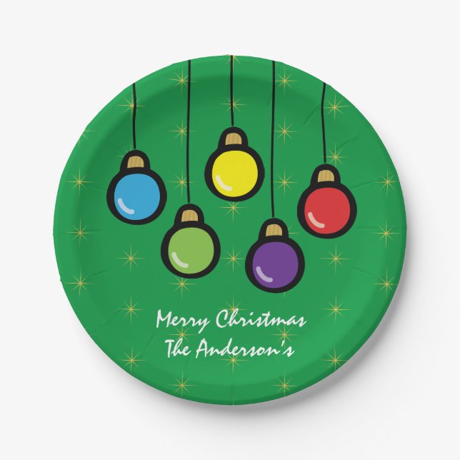 Merry Christmas Hanging Ornaments Gold Stars Paper Plate (Front)