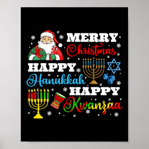 Merry Christmas Hanukkah Kwanzaa Jewish Afro Holid Poster
