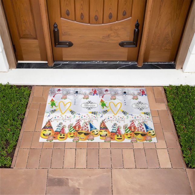 Merry Christmas Happy Birthday Matt Doormat (Outdoor)