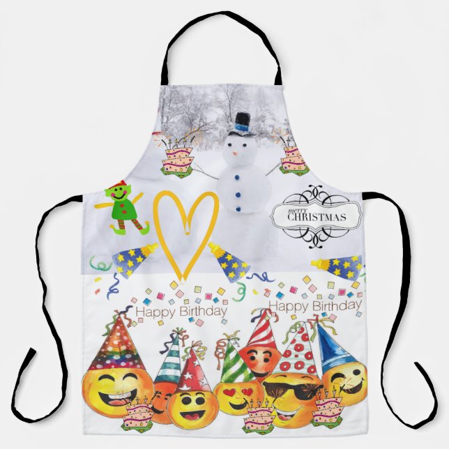 Merry Christmas Happy Birthday Over Print Apron  (Front)