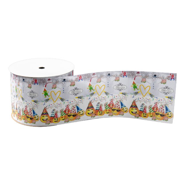 Merry Christmas Happy Birthday Ribbon Grosgrain Ribbon (Spool)