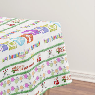Merry Christmas Happy Birthday Tablecloth 